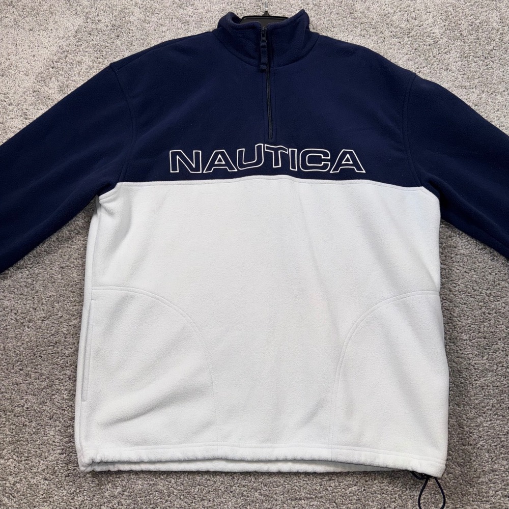 Vintage Nautica Quarter Zip Pullover Mens Colorblock Navy White Medium EXCELLENT